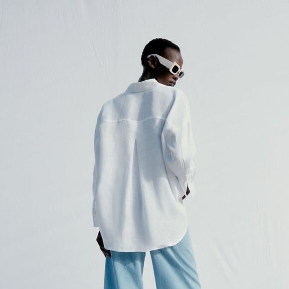 Zara White 100% linen shirt - Picture 5 of 9